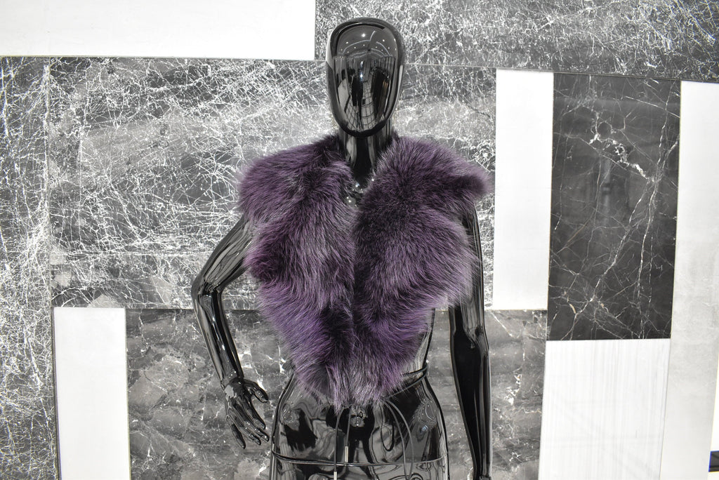 Large Fox Fur Collar | Purple Fur Collar | Detachable Fur collar |  Gift For Her