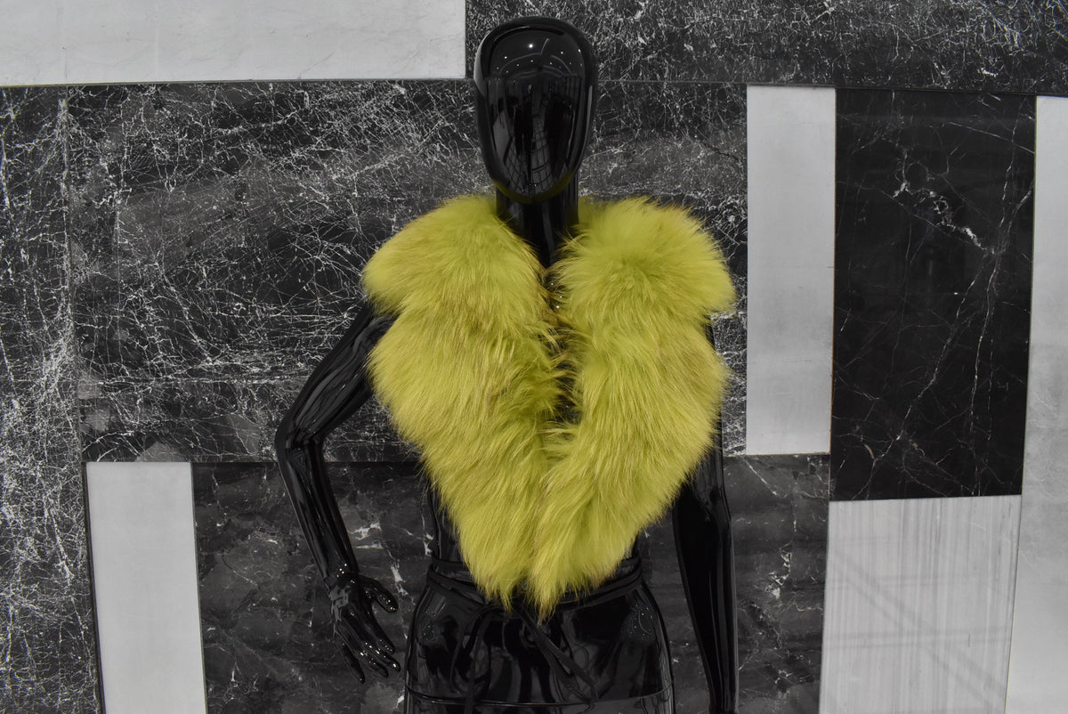 Large Fox Fur Collar |  Fur Collar | Detachable Fur collar | Lime Color Fur Collar | Gift For Her