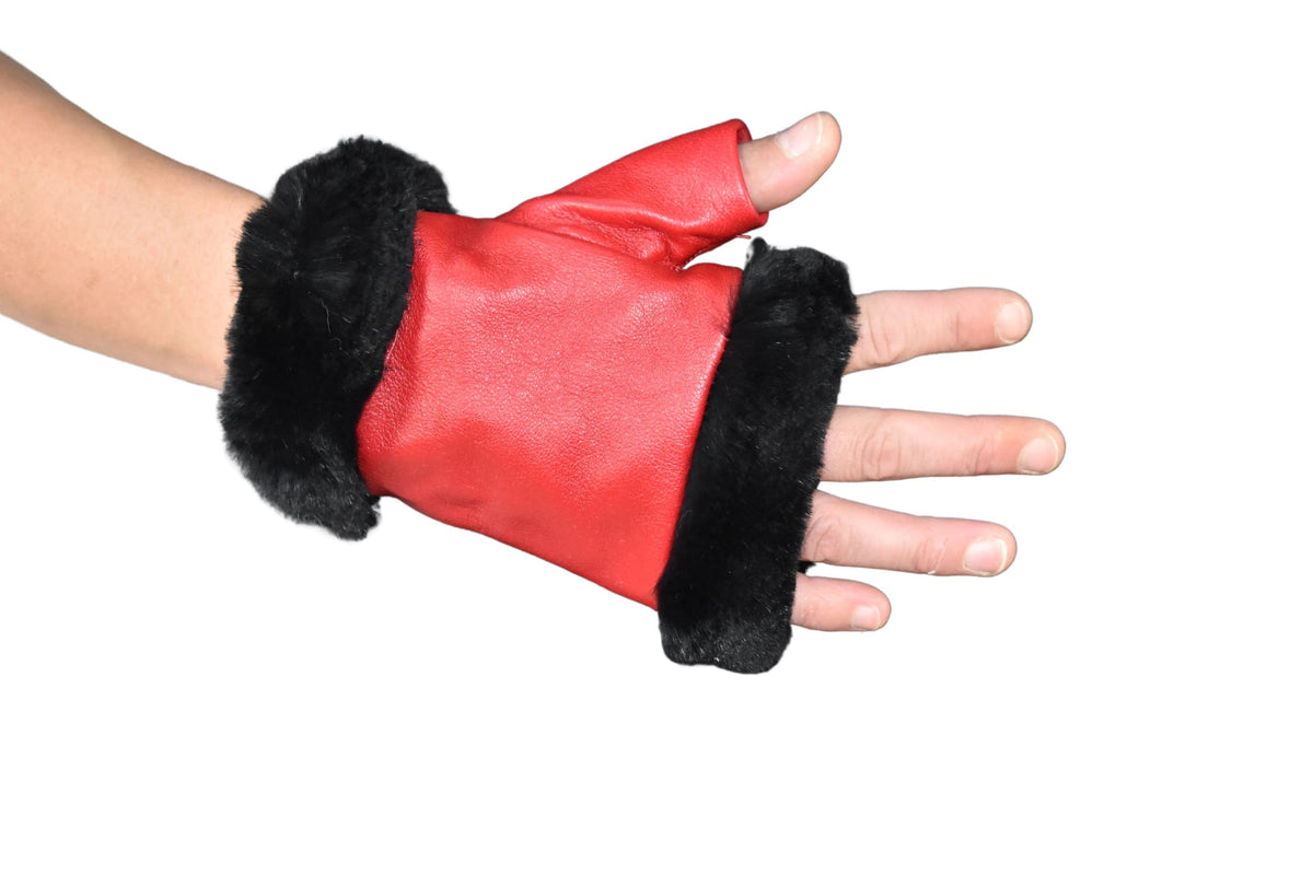 Geniune Leather Gloves | Red Leather Fingerless Gloves | Warm & Cozy Winter Gift for Her
