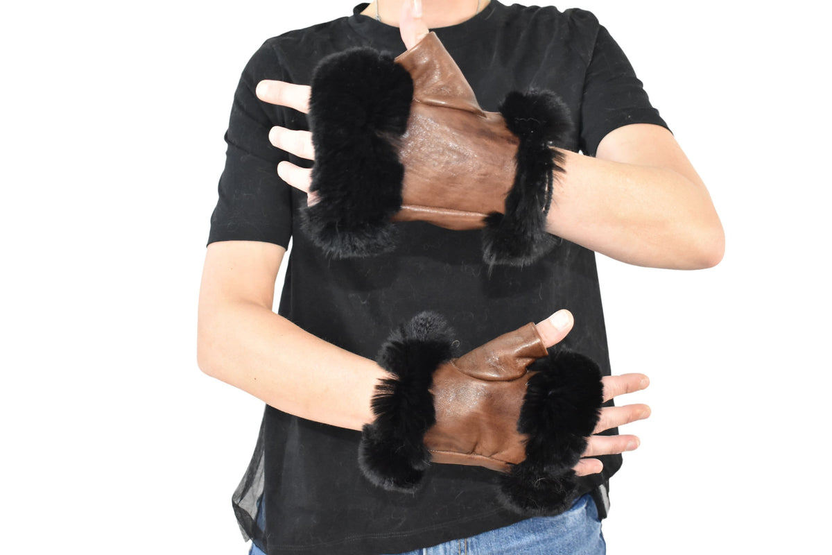 Leather Fingerless Gloves | Geniune Leather Gloves | Warm & Cozy Winter Gift for Her