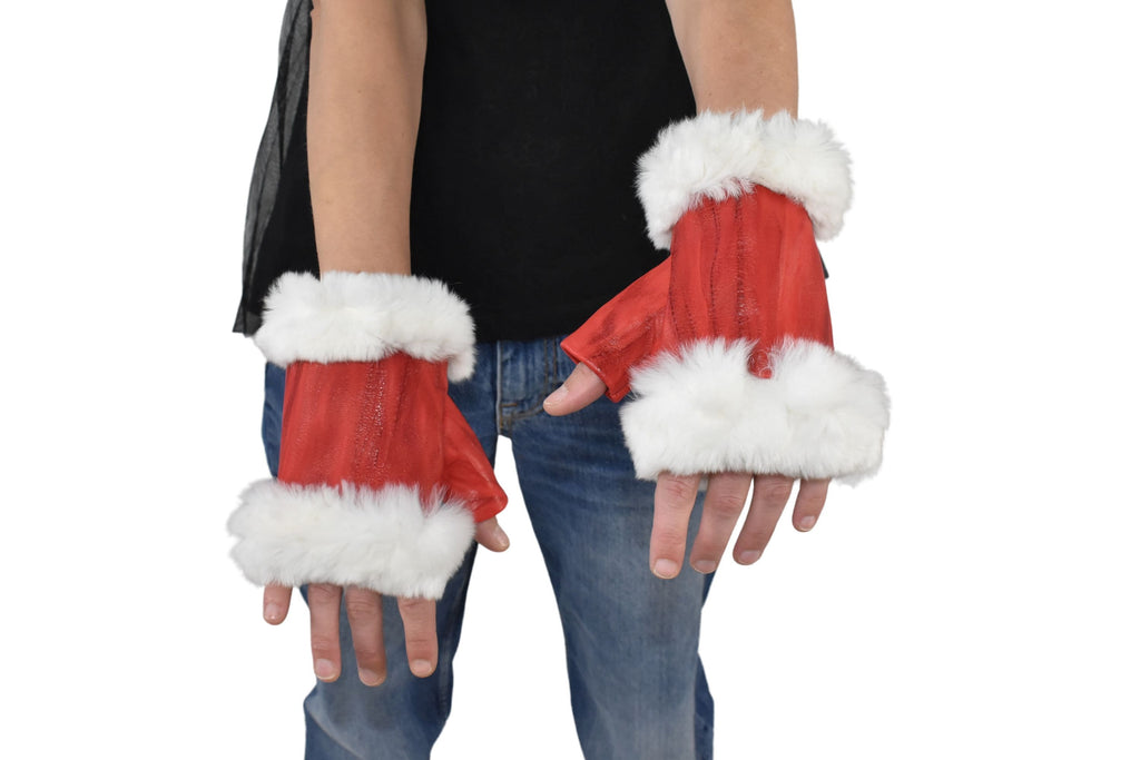 Red Leather  Gloves | Fingerless Mittens  | Genuine Fingerless Leather Gloves  | Women Gloves  |  Winter   Gloves | Valentine Gift