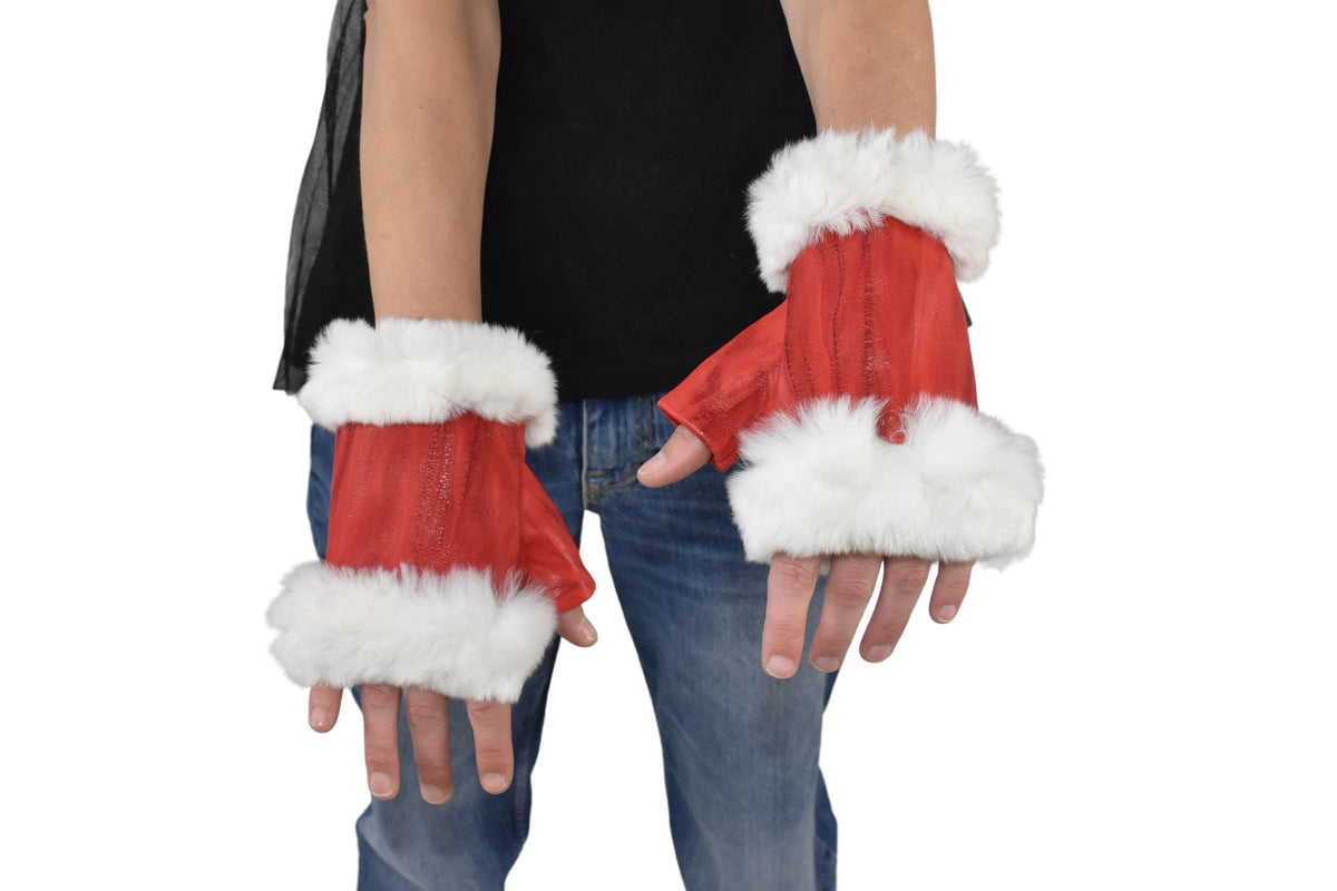 Red Leather  Gloves | Fingerless Mittens  | Genuine Fingerless Leather Gloves  | Women Gloves  |  Winter   Gloves | Valentine Gift
