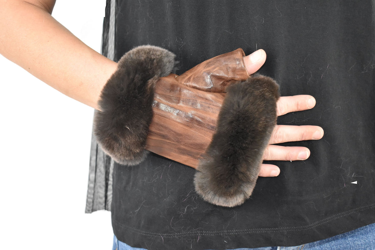 Brown Leather Fingerless Gloves | Geniune Leather Gloves | Warm & Cozy Winter Gift for Her