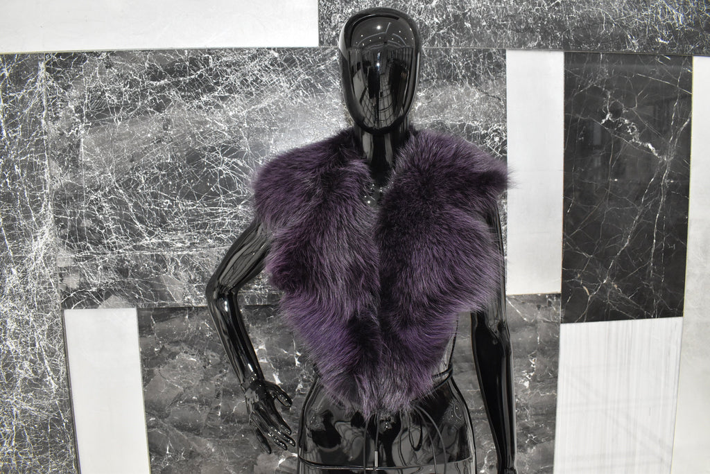 Large Fox Fur Collar | Purple Fur Collar | Detachable Fur collar |  Gift For Her