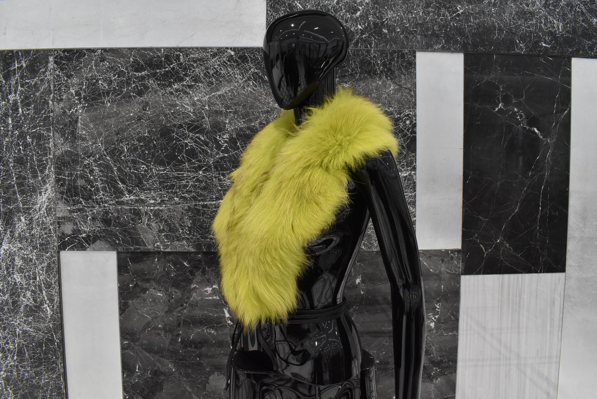 Large Fox Fur Collar |  Fur Collar | Detachable Fur collar | Lime Color Fur Collar | Gift For Her