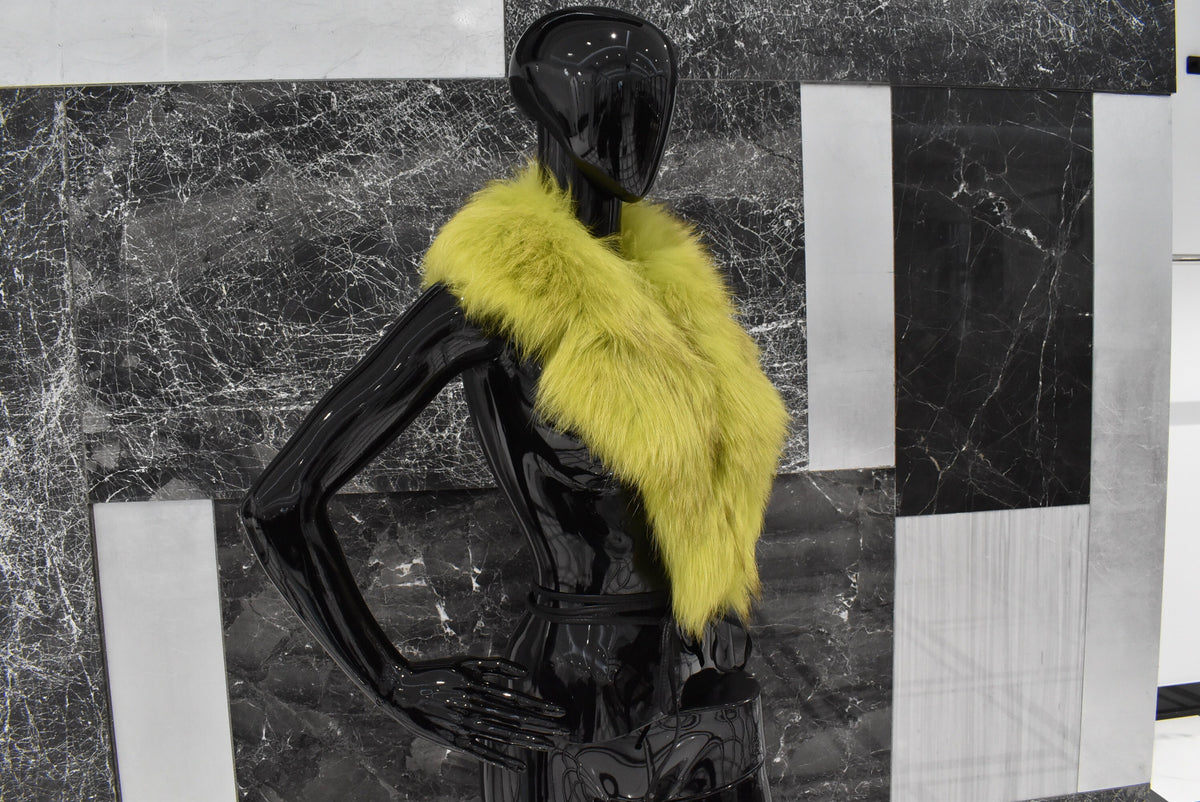 Large Fox Fur Collar |  Fur Collar | Detachable Fur collar | Lime Color Fur Collar | Gift For Her