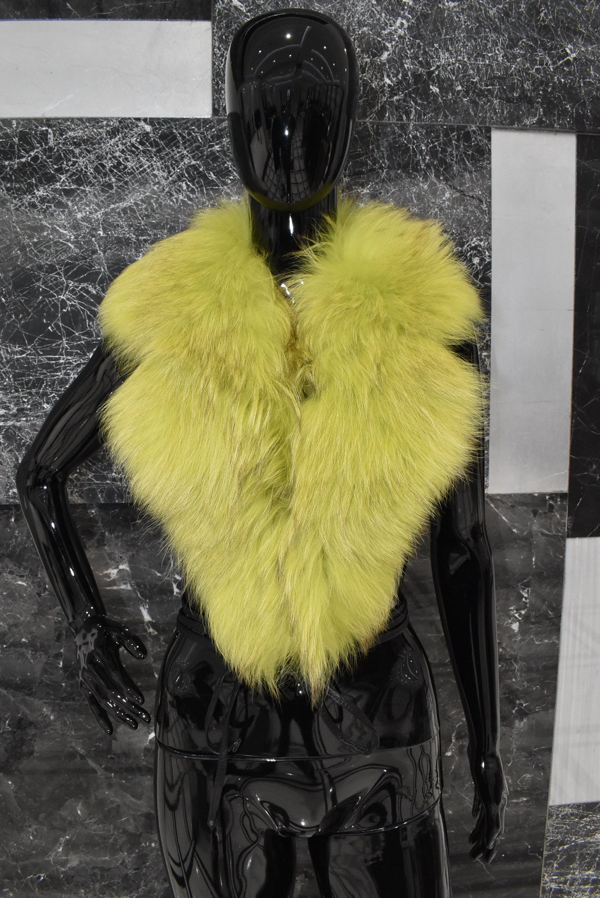 Large Fox Fur Collar |  Fur Collar | Detachable Fur collar | Lime Color Fur Collar | Gift For Her
