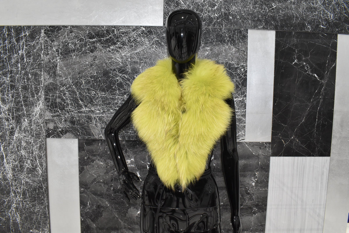 Large Fox Fur Collar |  Fur Collar | Detachable Fur collar | Lime Color Fur Collar | Gift For Her