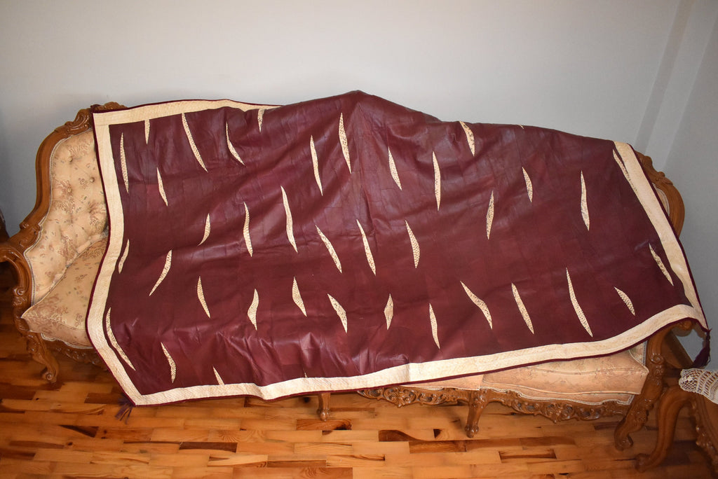 Leather Sofa Throw | Bordeaux  Leather Blanket | handmade Sofa Slipcover | Sofa Cover | leather With Fur Sofa Cover Throw