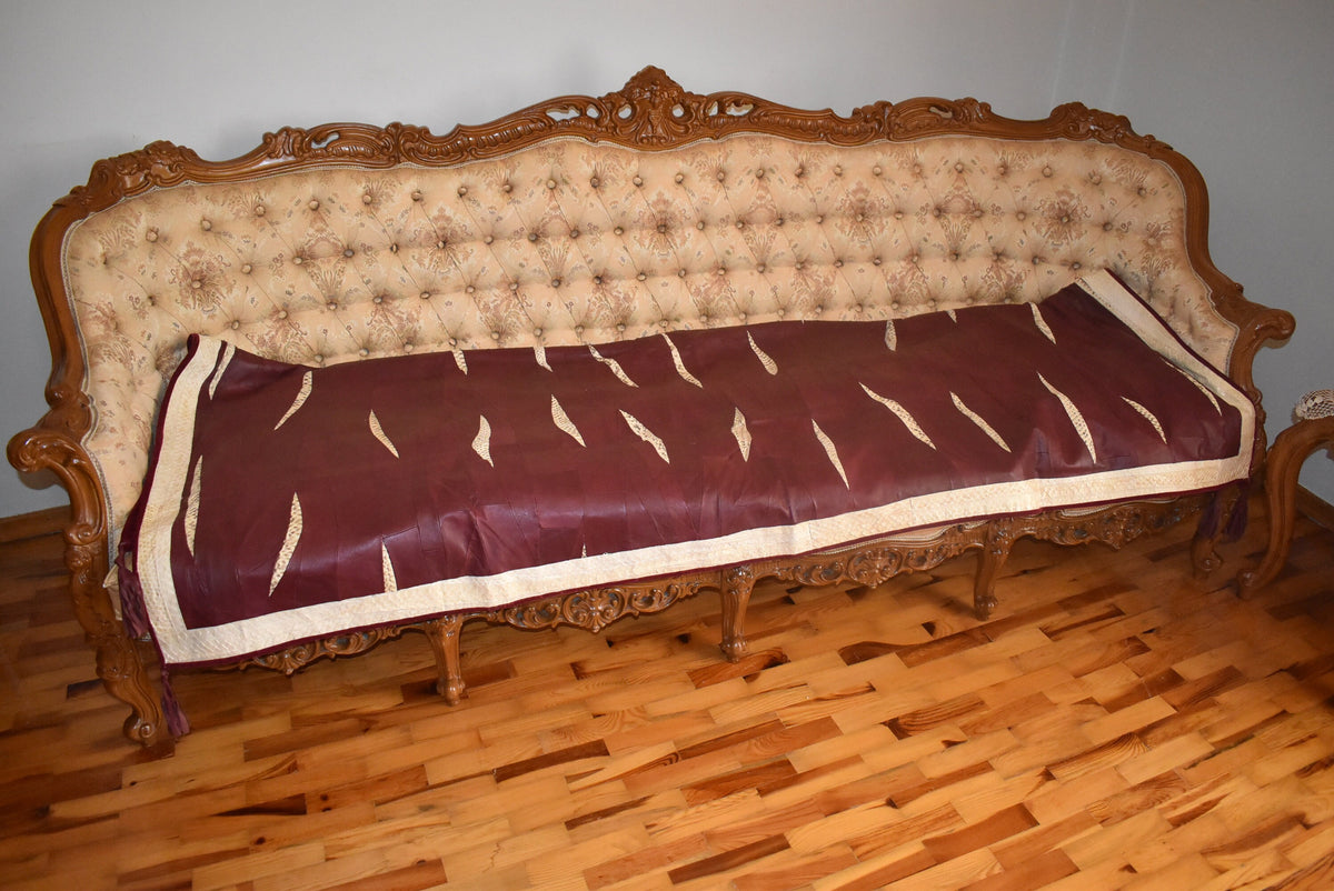Leather Sofa Throw | Bordeaux  Leather Blanket | handmade Sofa Slipcover | Sofa Cover | leather With Fur Sofa Cover Throw