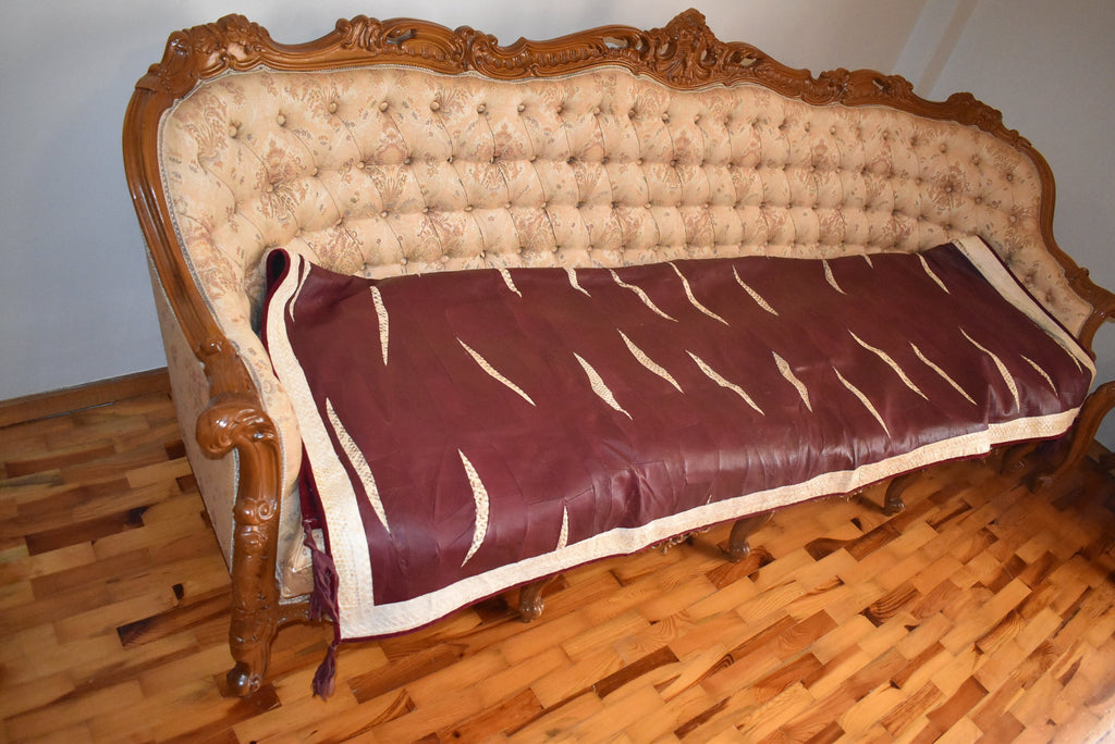 Leather Sofa Throw | Bordeaux  Leather Blanket | handmade Sofa Slipcover | Sofa Cover | leather With Fur Sofa Cover Throw
