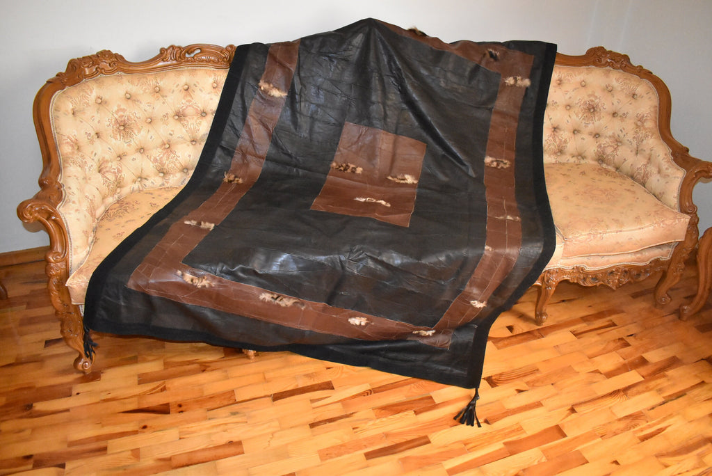 Handmade Lambskin Leather Sofa Throw Cover: Non-Slip Couch Blanket