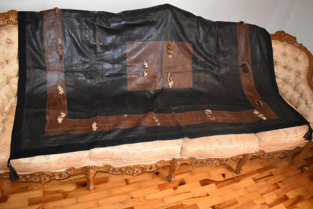 Handmade Lambskin Leather Sofa Throw Cover: Non-Slip Couch Blanket