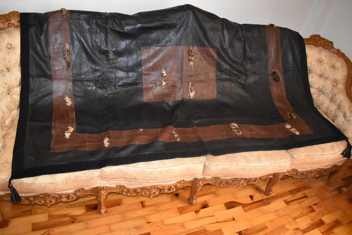 Handmade Lambskin Leather Sofa Throw Cover: Non-Slip Couch Blanket
