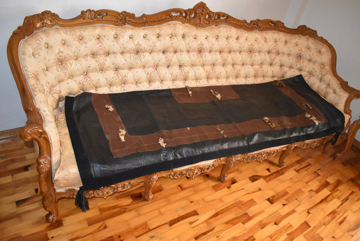 Handmade Lambskin Leather Sofa Throw Cover: Non-Slip Couch Blanket