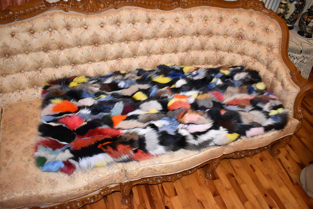 Multicolor Fur Blanket | Fox Fur Throw | Fur Throw bedspread | Sofa throw  | 100% HANDMADE | Home Decor