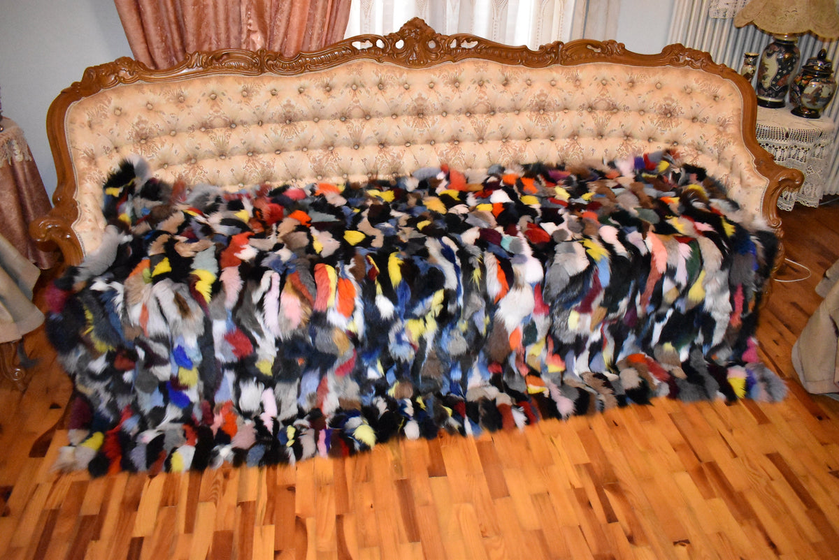 Multicolor Fur Blanket | Fox Fur Throw | Fur Throw bedspread | Sofa throw  | 100% HANDMADE | Home Decor