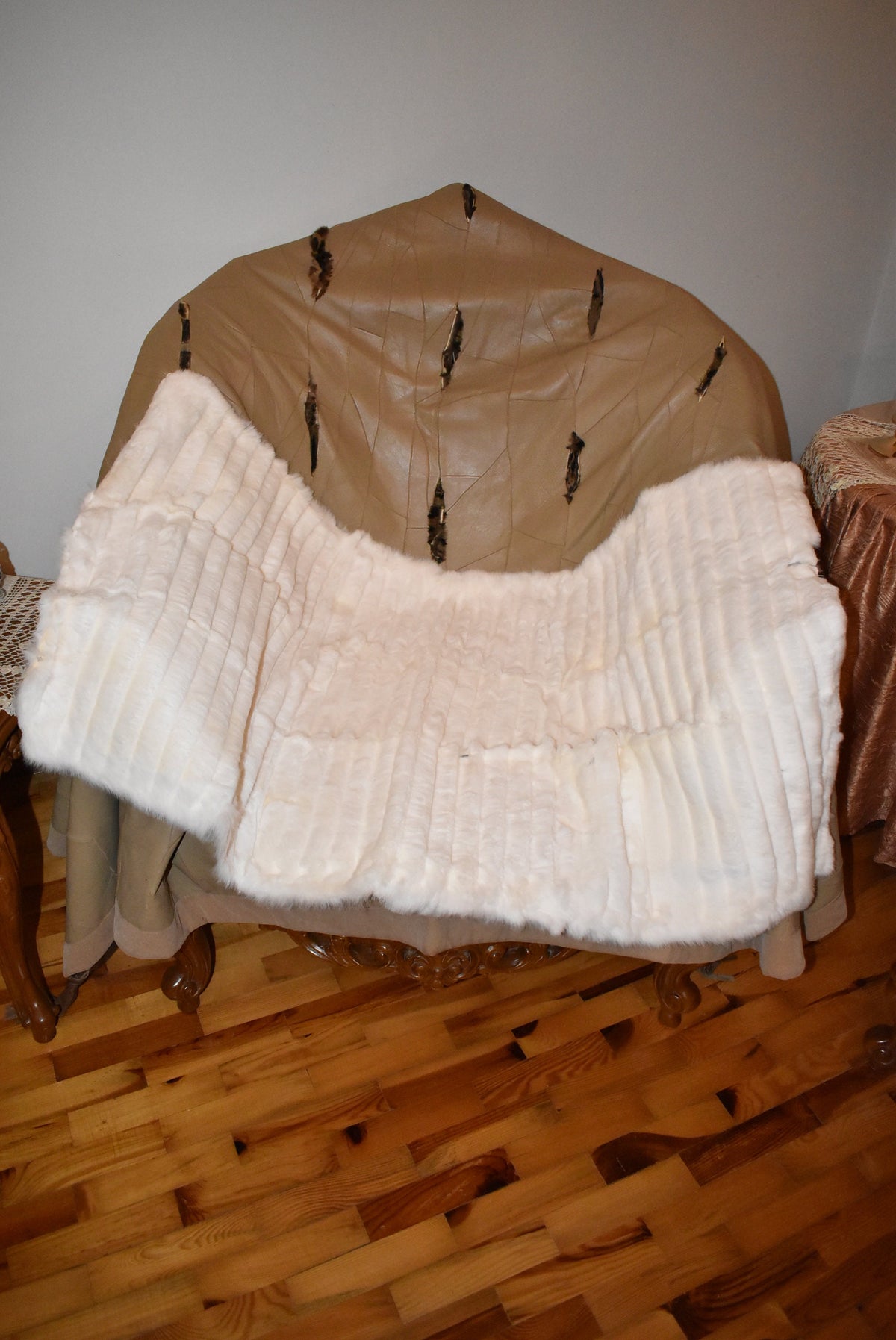 Sofa cover | Luxury Fur Throw | White Sheared Rabbit Fur Cover Blanket | Armchair Cover Made of Real Fur