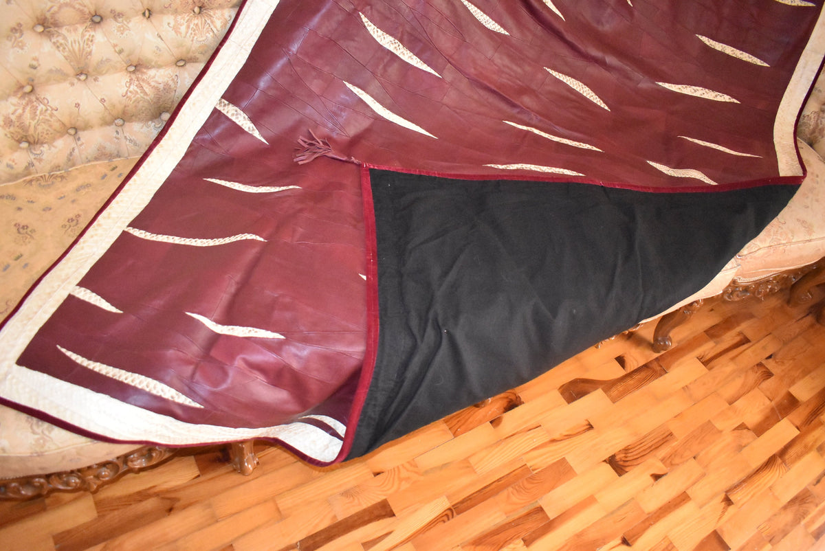 Leather Sofa Throw | Bordeaux  Leather Blanket | handmade Sofa Slipcover | Sofa Cover | leather With Fur Sofa Cover Throw