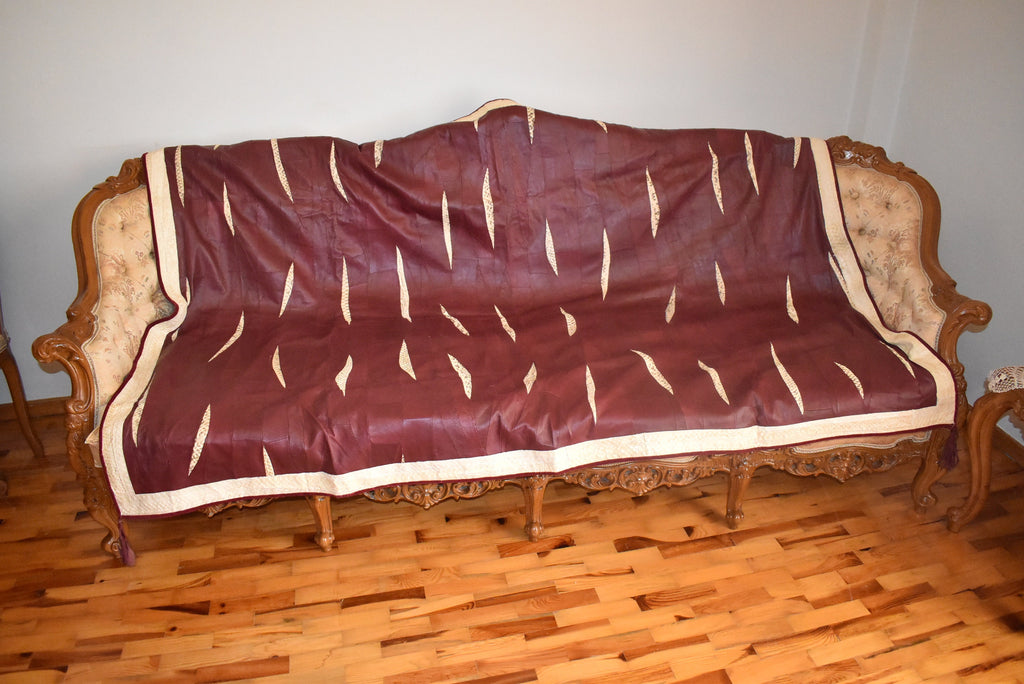 Leather Sofa Throw | Bordeaux  Leather Blanket | handmade Sofa Slipcover | Sofa Cover | leather With Fur Sofa Cover Throw