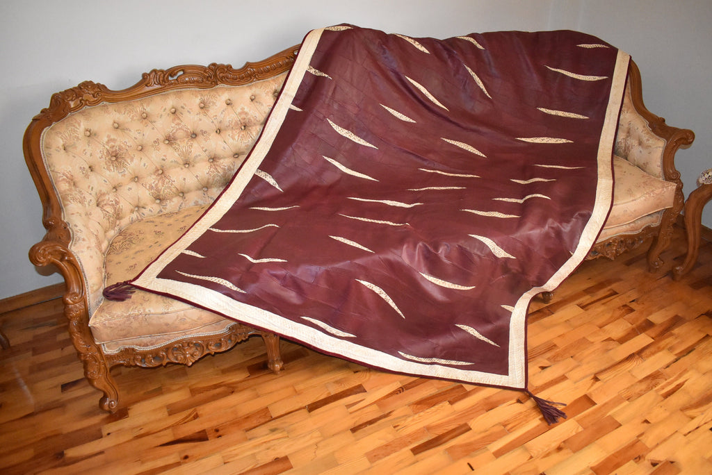 Leather Sofa Throw | Bordeaux  Leather Blanket | handmade Sofa Slipcover | Sofa Cover | leather With Fur Sofa Cover Throw
