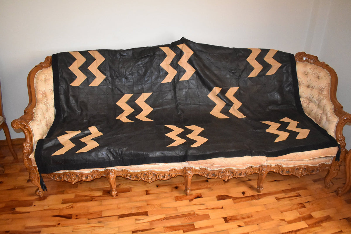 Real Leather Sofa Throw Cover  |  Leather Blanket |  handmade Sofa Slipcover | Cover Throw | leather With Fur Sofa Cover Throw