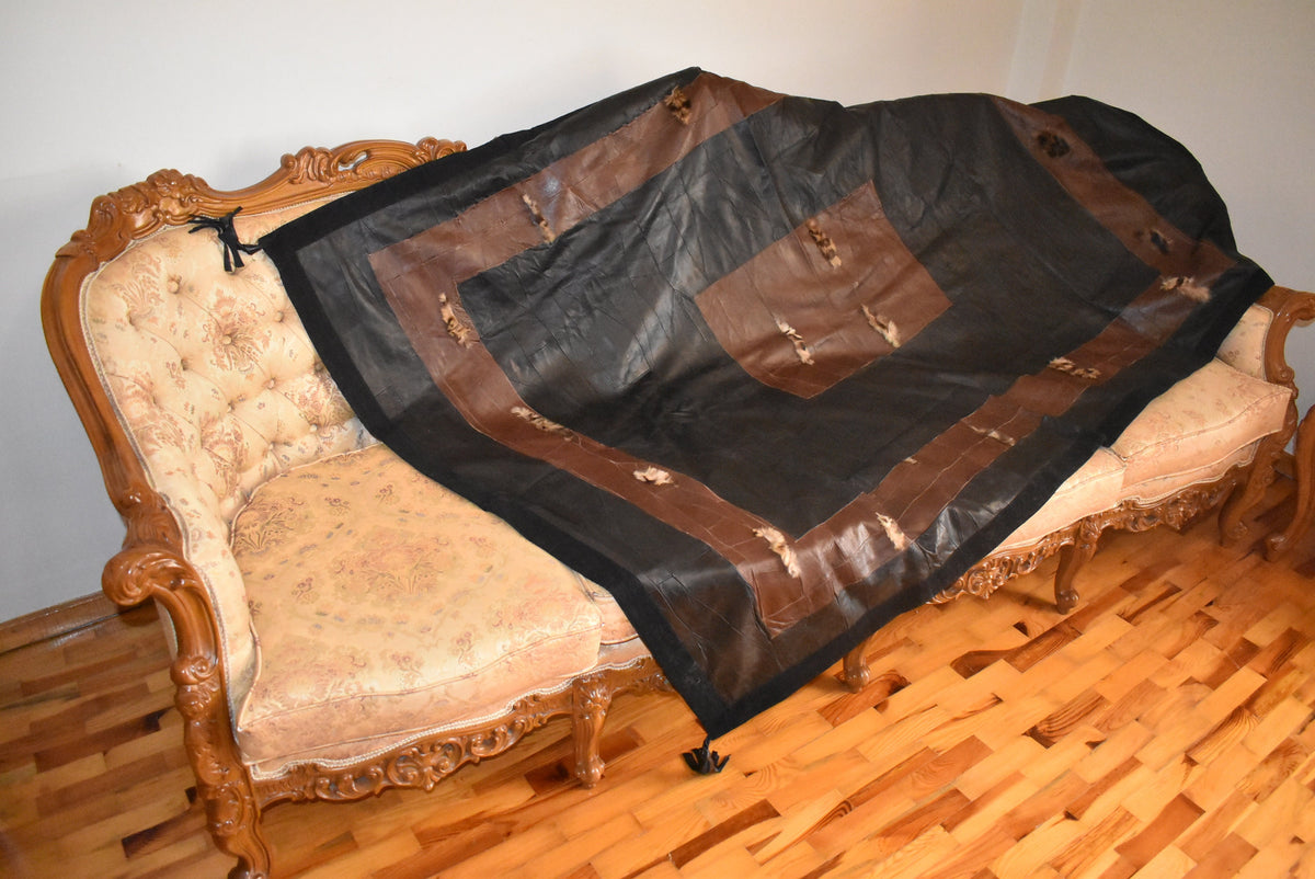 Handmade Lambskin Leather Sofa Throw Cover: Non-Slip Couch Blanket