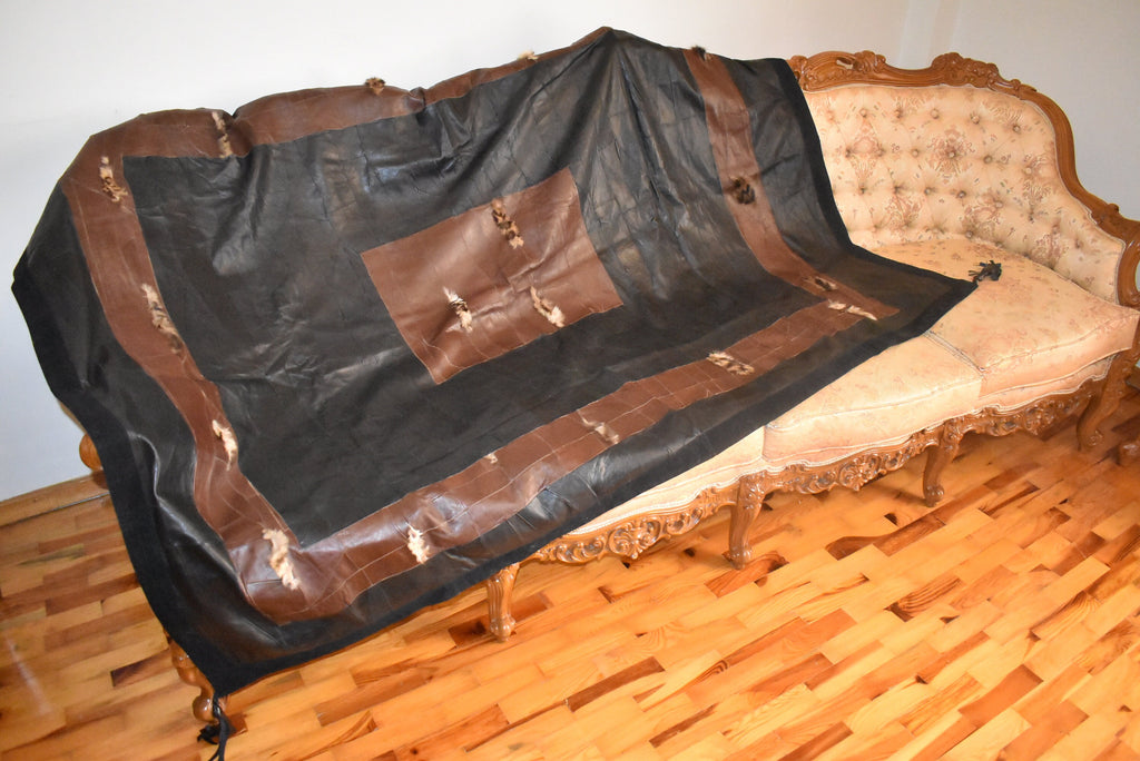 Handmade Lambskin Leather Sofa Throw Cover: Non-Slip Couch Blanket