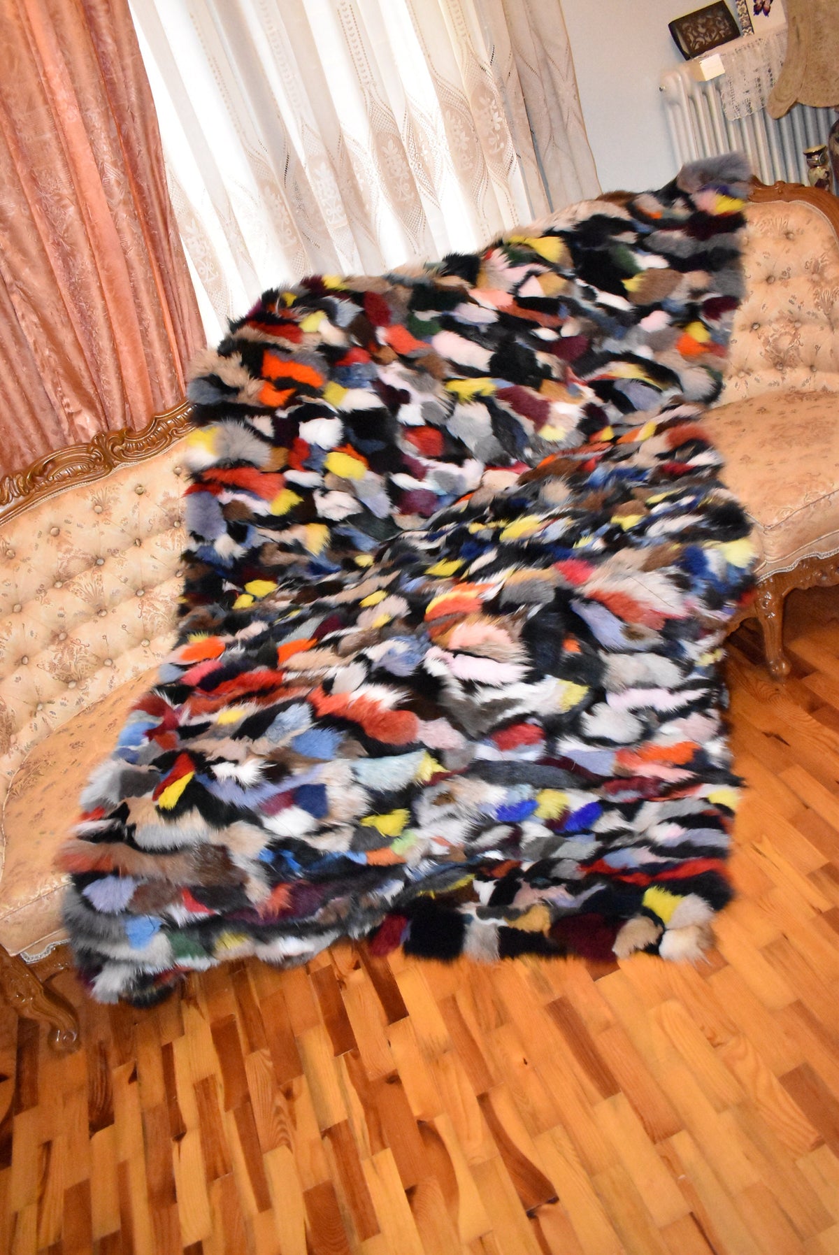 Multicolor Fur Blanket | Fox Fur Throw | Fur Throw bedspread | Sofa throw  | 100% HANDMADE | Home Decor