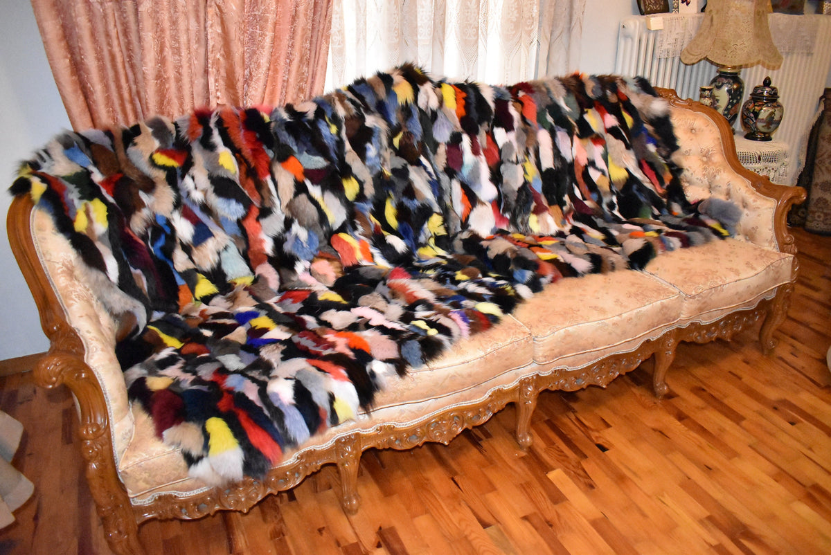 Multicolor Fur Blanket | Fox Fur Throw | Fur Throw bedspread | Sofa throw  | 100% HANDMADE | Home Decor
