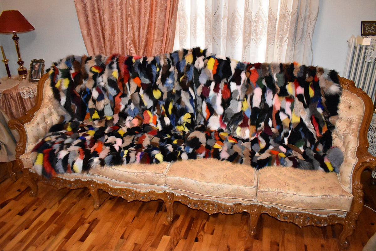 Multicolor Fur Blanket | Fox Fur Throw | Fur Throw bedspread | Sofa throw  | 100% HANDMADE | Home Decor