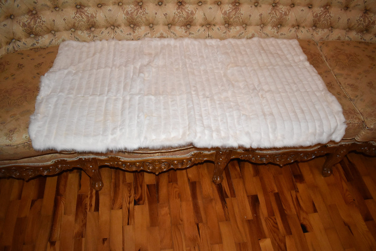 Sofa cover | Luxury Fur Throw | White Sheared Rabbit Fur Cover Blanket | Armchair Cover Made of Real Fur