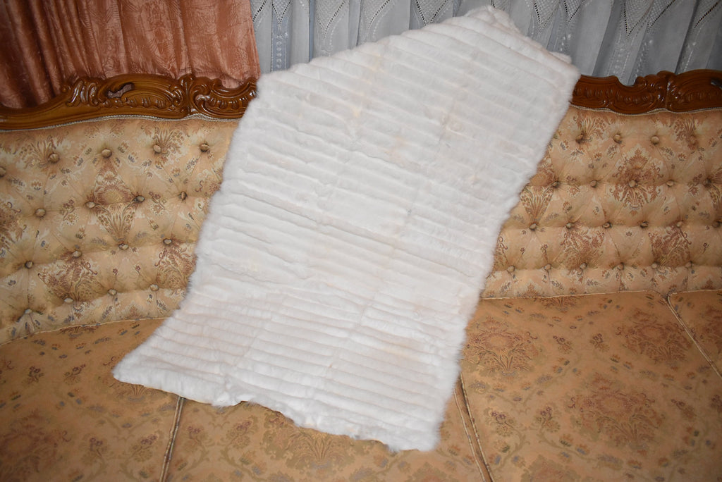 Sofa cover | Luxury Fur Throw | White Sheared Rabbit Fur Cover Blanket | Armchair Cover Made of Real Fur