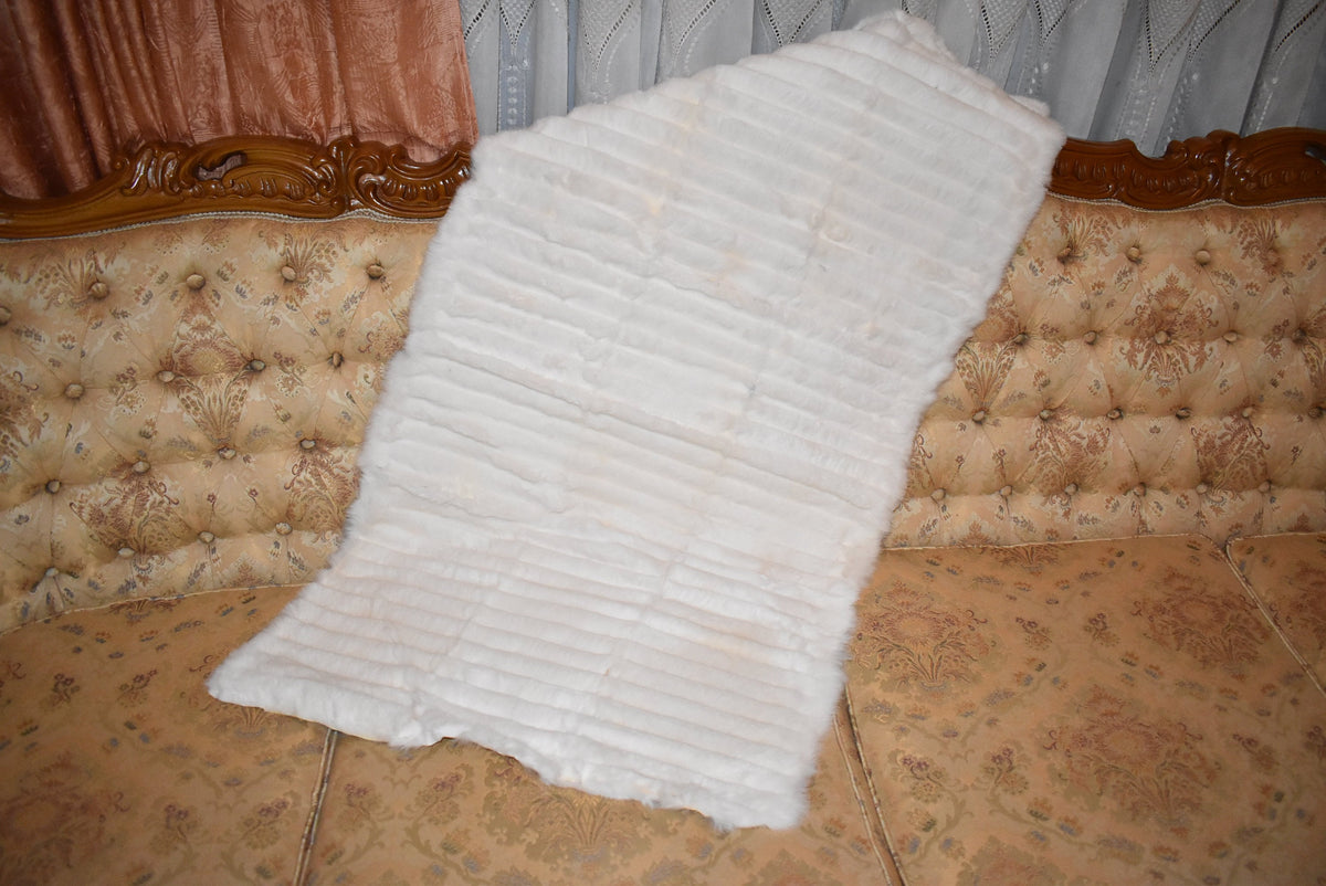 Sofa cover | Luxury Fur Throw | White Sheared Rabbit Fur Cover Blanket | Armchair Cover Made of Real Fur