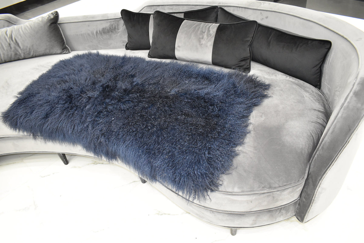 Mongolian Fur Throw | Navy Blue Fur Rug Plate | Fur Throw Blanket | Handmade Fur Throw