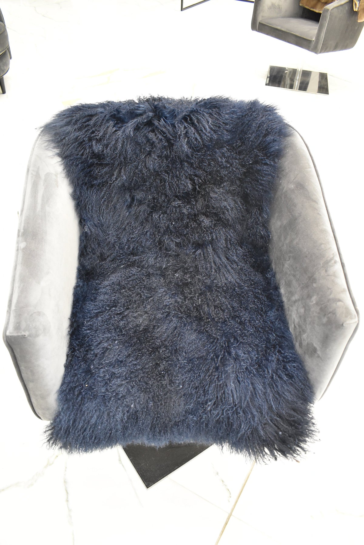 Mongolian Fur Throw | Navy Blue Fur Rug Plate | Fur Throw Blanket | Handmade Fur Throw