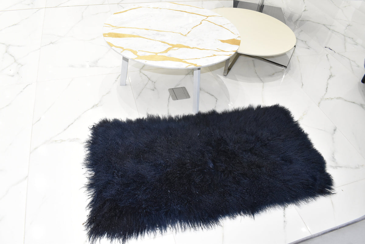 Mongolian Fur Throw | Navy Blue Fur Rug Plate | Fur Throw Blanket | Handmade Fur Throw