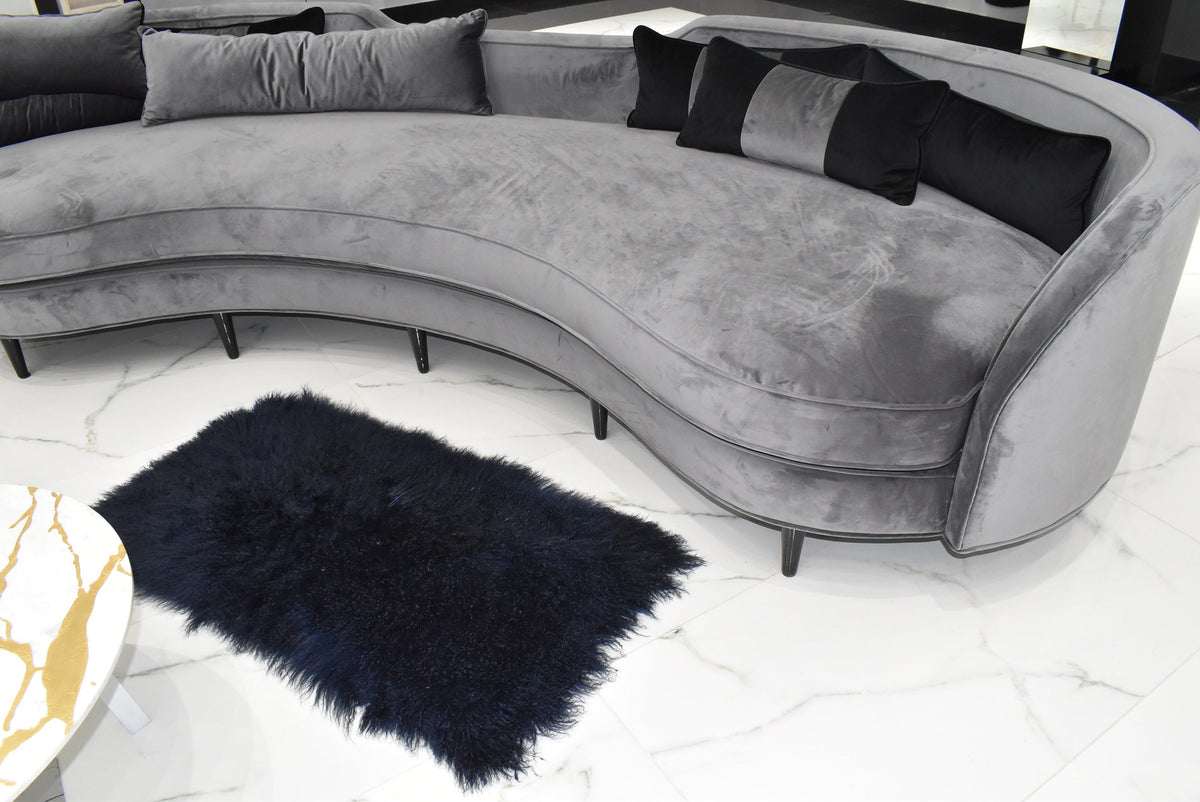 Mongolian Fur Throw | Navy Blue Fur Rug Plate | Fur Throw Blanket | Handmade Fur Throw