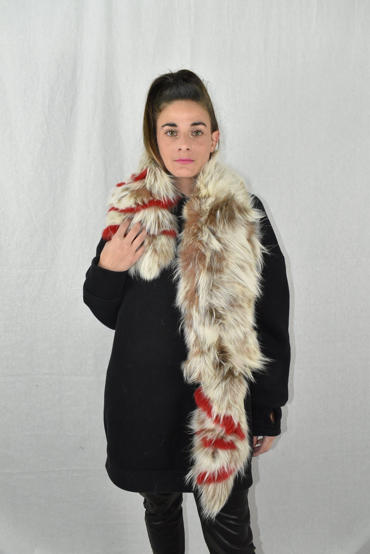 Real  Fox Fur Collar-Scarf With Fox Tail -Gift For Her