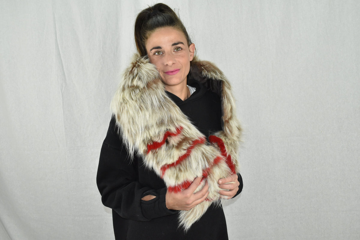 Real  Fox Fur Collar-Scarf With Fox Tail -Gift For Her