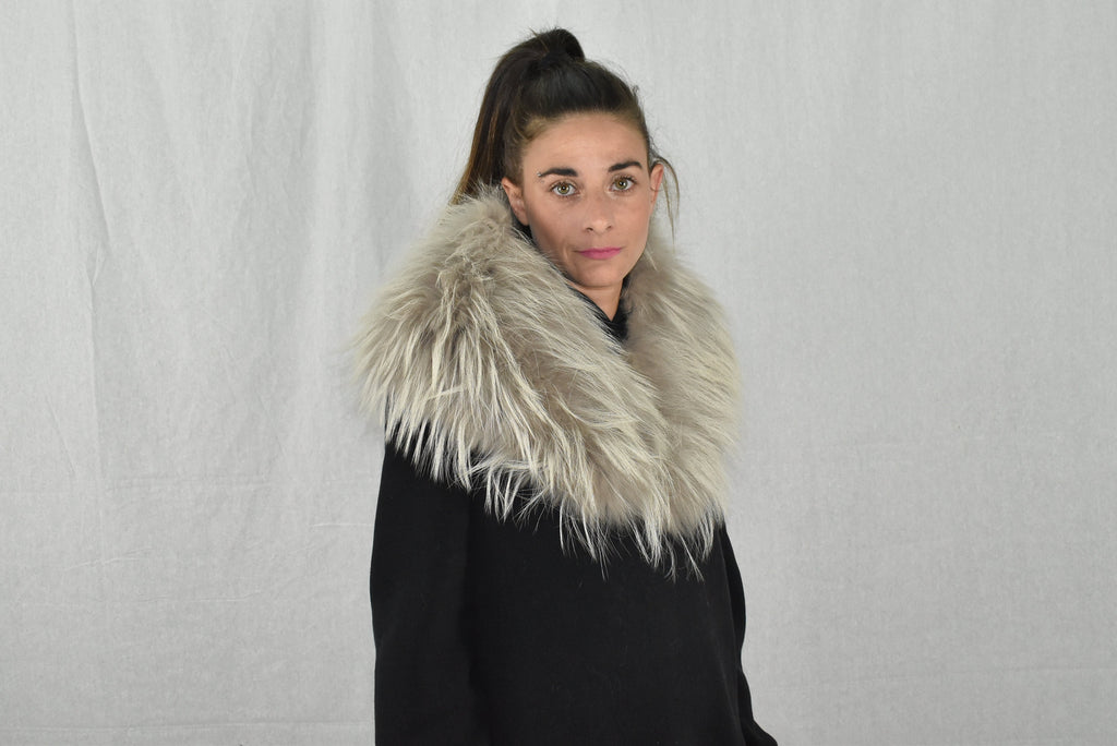 Fox Fur Collar  Beige -Silver Color
