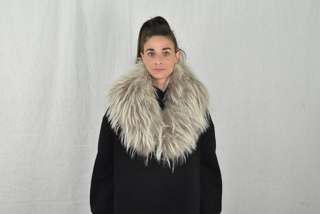 Fox Fur Collar  Beige -Silver Color