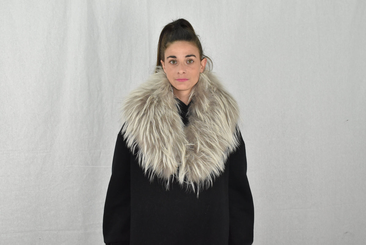 Fox Fur Collar  Beige -Silver Color