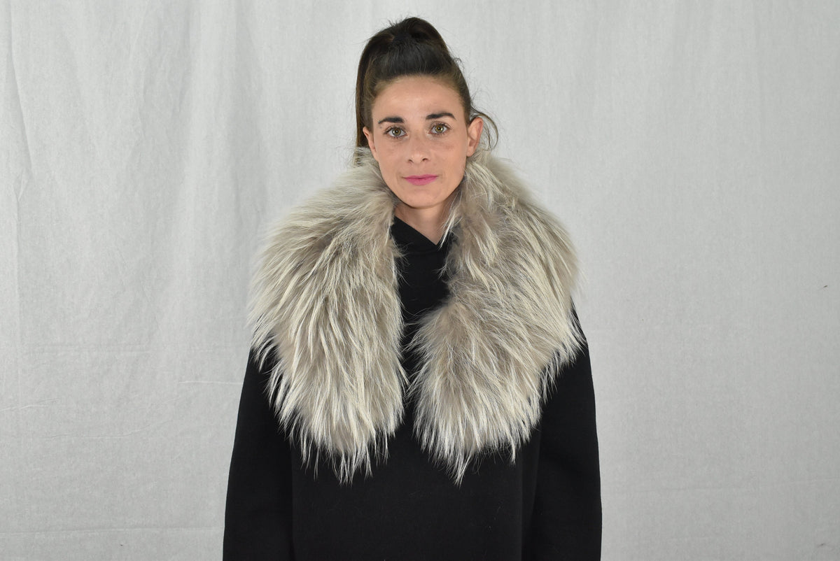 Fox Fur Collar  Beige -Silver Color
