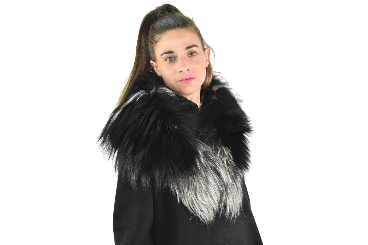 Real Natural Black & Silver Color Fox Fur Collar, Real Fox Fur, Coat collar, Fur Shawl,Fox fur Collar detachable