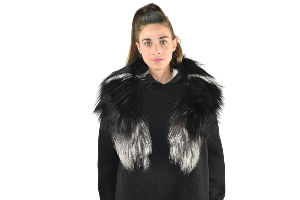 Real Natural Black & Silver Color Fox Fur Collar, Real Fox Fur, Coat collar, Fur Shawl,Fox fur Collar detachable
