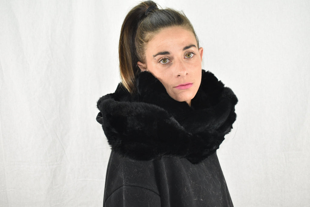 Handmade Black Rex Rabbit Fur Scarf (170x13 cm)
