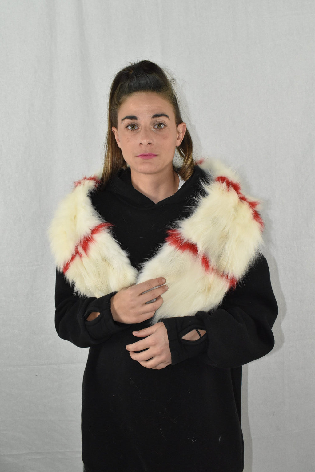White cream and Red Fox Fur Collar- Scarf