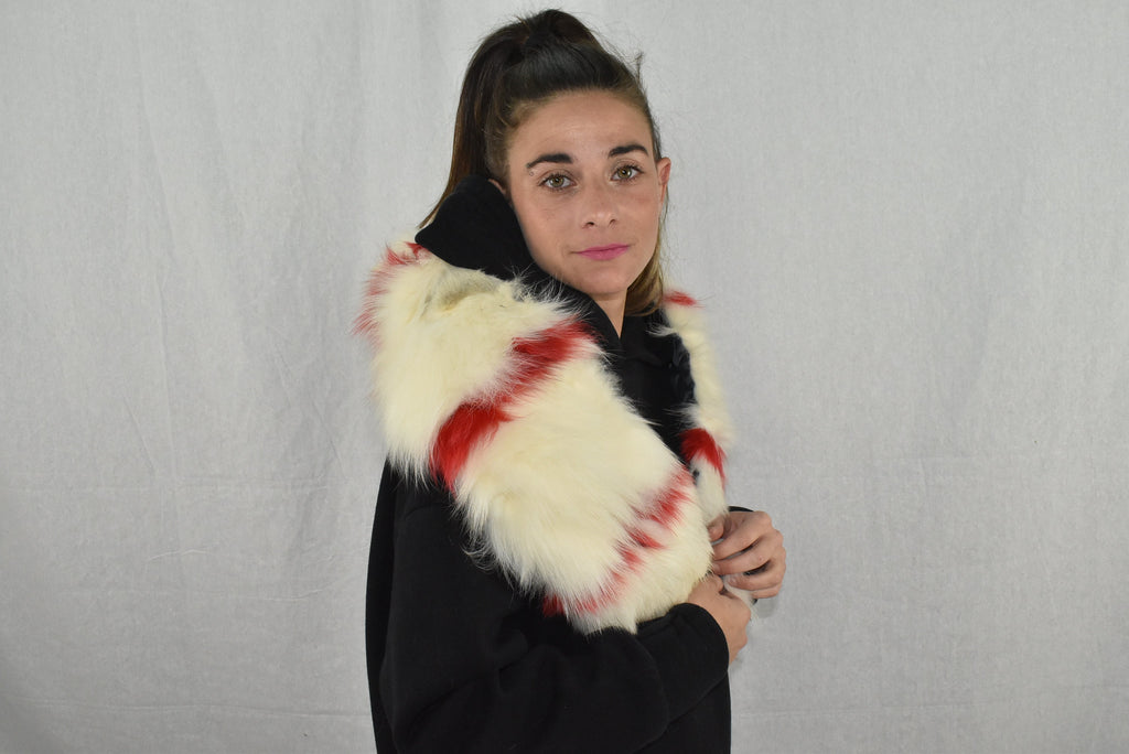 White cream and Red Fox Fur Collar- Scarf