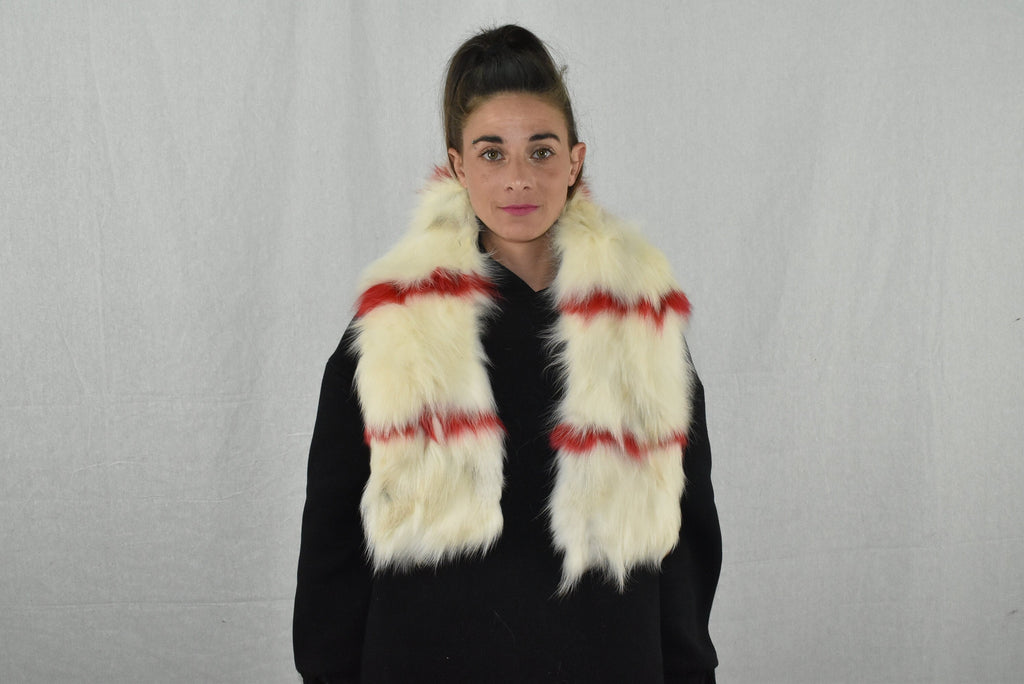 White cream and Red Fox Fur Collar- Scarf